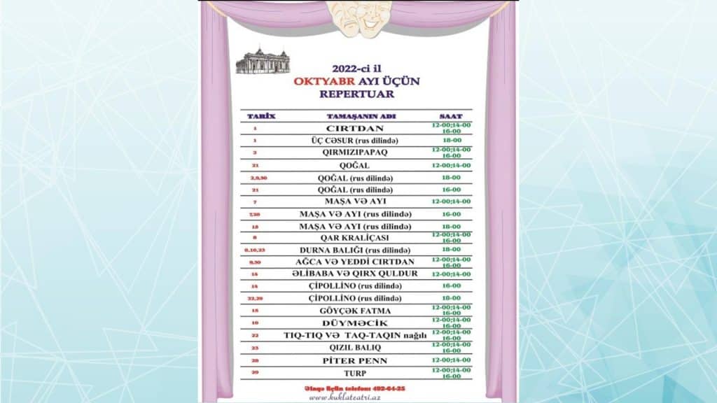 Kukla Teatrı oktyabr ayında keçiriləcək tamaşaların siyahısını açıqlayıb