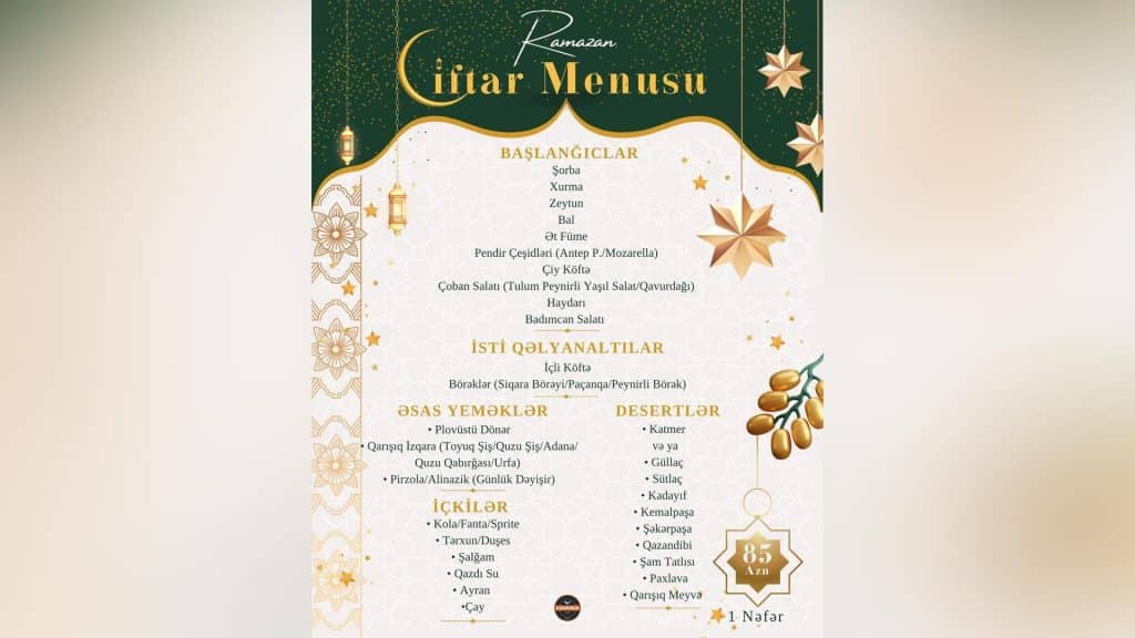 Günaydın Baku iftar menyusu