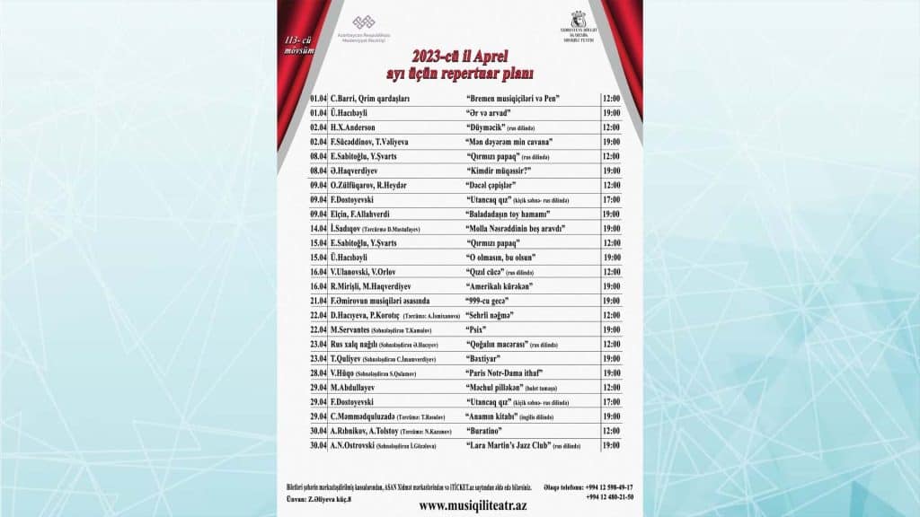 Azərbaycan Dövlət Akademik Musiqili Teatrı aprel repertuarını açıqlayıb