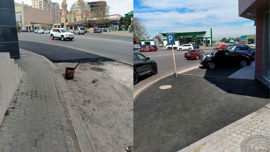 Bakıxanov qəsəbəsində piyada səkisini parkinq ediblər