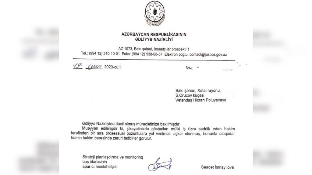 Bakıda məhkəmə hakimi səhv qərar çıxardı, işə nazirlik qarışdı