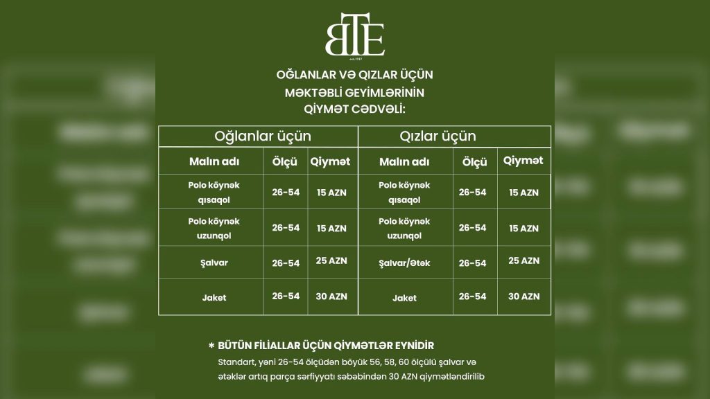 Bakıda yeni məktəbli formaları satışa çıxarılıb