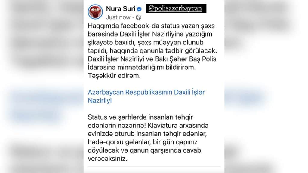 Nura Suri təhqirlərə görə polisə şikayət edib