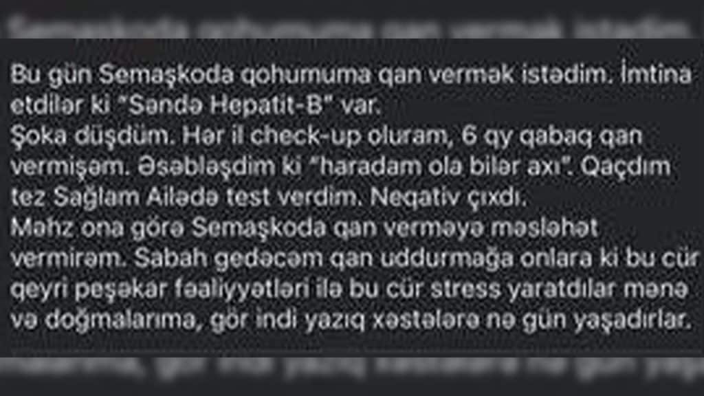 “Semaşko”da vətəndaşa səhvən hepatit B diaqnozu qoyulub