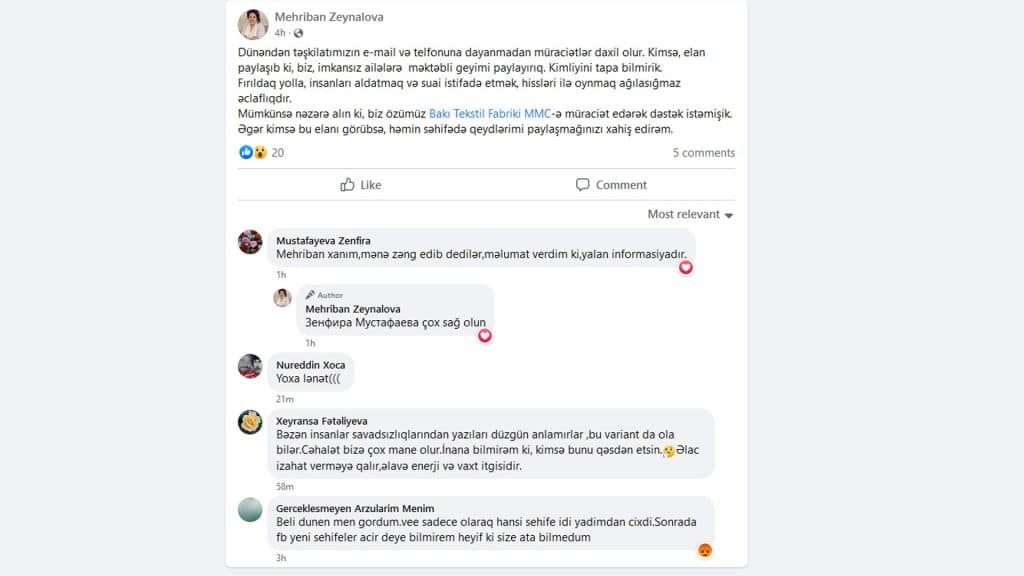 “Təmiz dünya” sığınacağı adından dələduzluq edilib