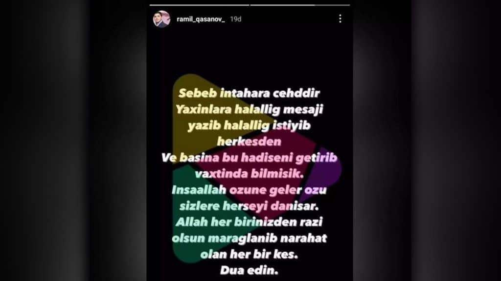 Ramil Qasanov paylaşımla bağlı açıqlama verib – YENİLƏNİB