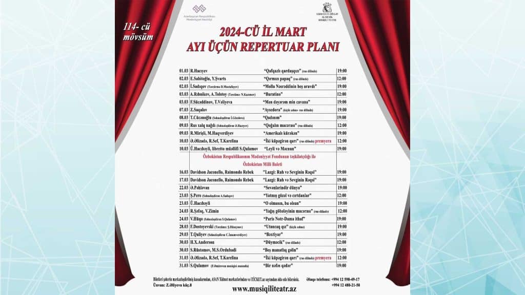 Azərbaycan Dövlət Akademik Musiqili Teatrı mart repertuarını açıqlayıb