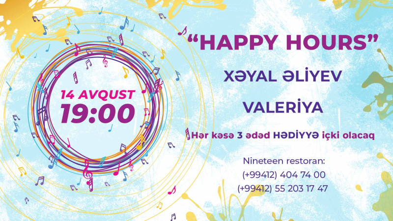 Bakıda Nineteen restoranında “Xoşbəxt Saatlar” axşamı keçiriləcək