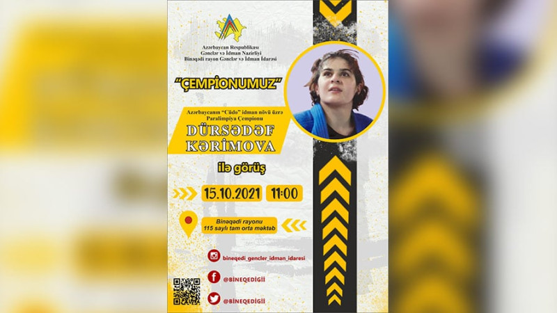 Binəqədidə “Çempionumuz” layihəsi çərçivəsində Dürsədəf Kərimova məktəblilərlə görüşüb