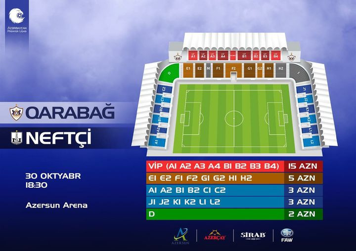 Qarabağ - Neftçi matçının biletlərin satış tarixi və qiyməti açıqlanıb