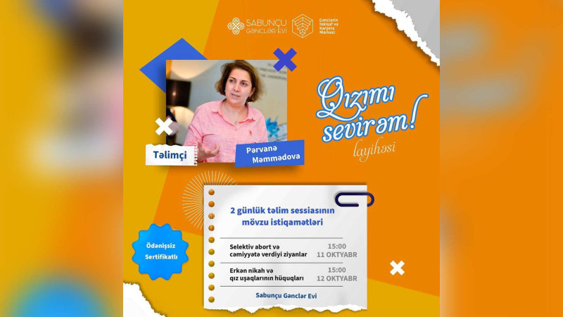 Bakıda qadınlar üçün Sabunçu Gənclər Evində təlim kursu baş tutacaq