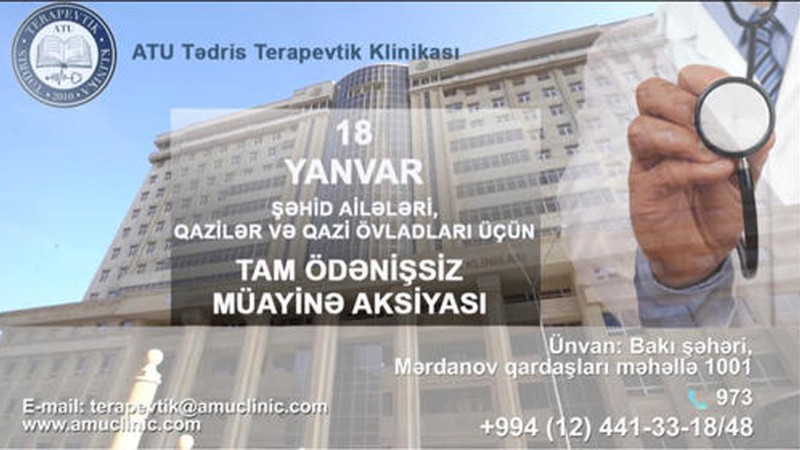 Bakıda şəhid ailələri, qazilər və qazi övladları üçün ödənişsiz müayinə keçiriləcək