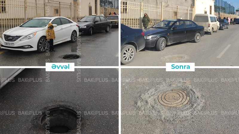 Xəzər rayonu: Şağan qəsəbəsində məktəbin qarşısında olan təhlükəli “lyuk” problemi həll olundu