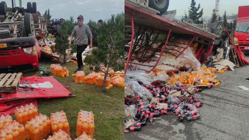 Zığda “Cola” və “Fanta” içkiləri daşıyan yük maşını aşıb