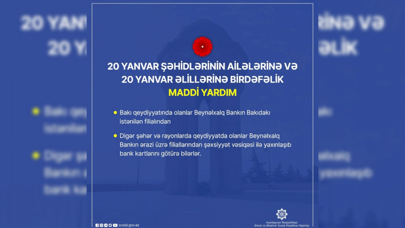 20 Yanvar şəhidlərinin ailələrinə və əlillərinə ödənilən məbləğ artırılıb