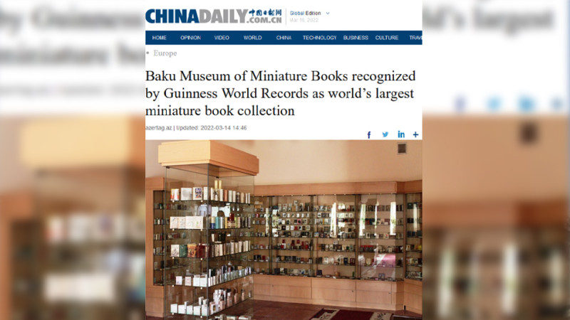 Bakı Miniatür Kitab Muzeyi Çin mətbuatında yer alıb