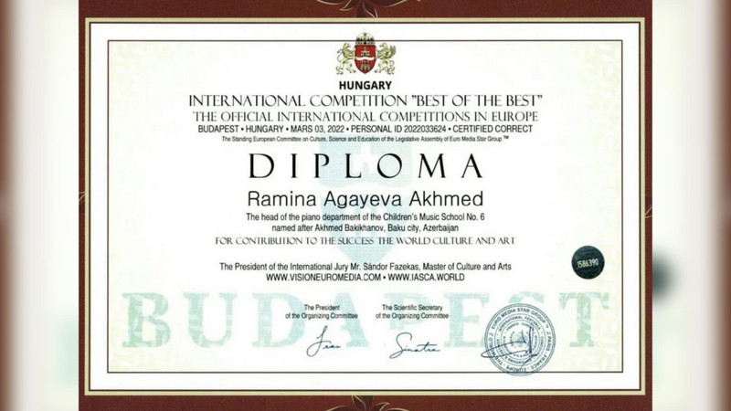 6 nömrəli uşaq musiqi məktəbinin növbəti şagirdi uğura imza atıb