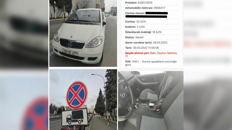 Bakıda dayanma-durma qaydasını pozmayan sürücü cərimələnib