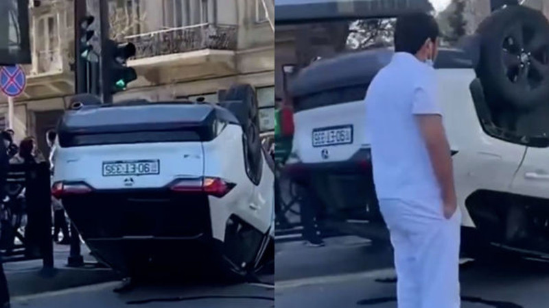 Nəsimi rayonunda “Toyota RAV4” markalı avtomobil aşıb