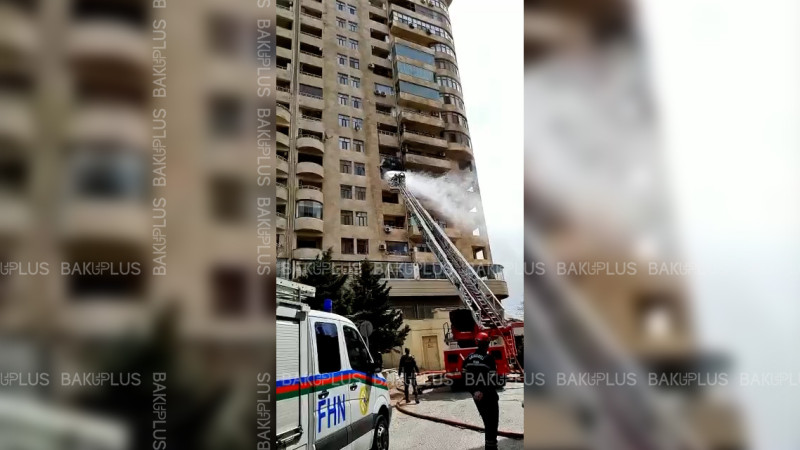 Xətai prospektində çoxmərtəbəli yaşayış binası yanır