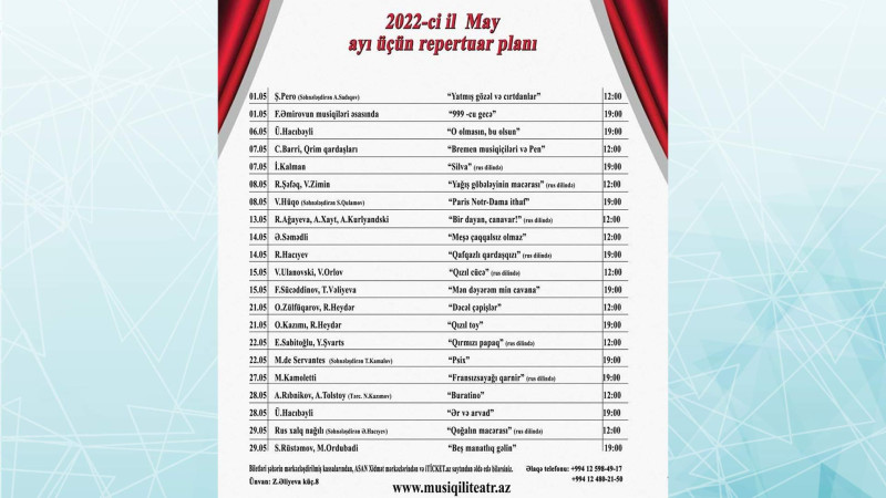 Azərbaycan Dövlət Akademik Musiqili Teatrı may ayı üçün repertuarını təqdim edib