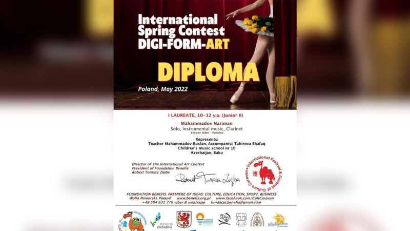 10 nömrəli uşaq musiqi məktəbinin şagirdi Polşadada keçirilən müsabiqədə uğur qazanıb