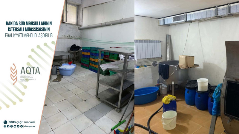 Xətai: M.Hadi küçəsində yerləşən süd məhsulları istehsalı sexi bağlanıb