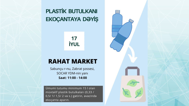 Ekologiya Nazirliyi “Plastik butulkanı ekoçantaya dəyiş” adlı növbəti aksiyasını keçirir