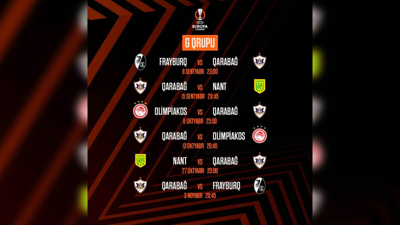 “Qarabağ”ın Avroliqadakı oyunlarının tarixi bəlli olub