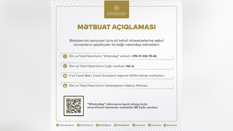 Abituriyentlərin nəzərinə: qeydiyyatla bağlı çətinlik çəkənlər üçün “qaynar xətt”lər yaradılıb