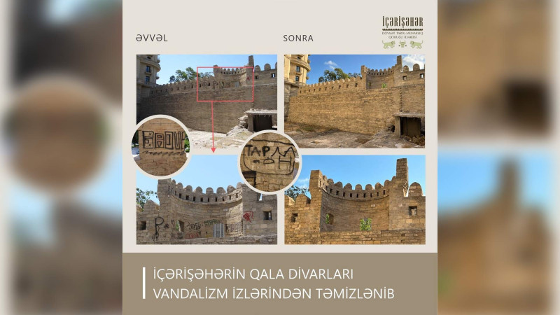 İçərişəhərin divarları vandalizm izlərindən təmizlənib