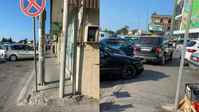 Zabrat qəsəbəsində avtomobillər piyada səkilərini zəbt edib