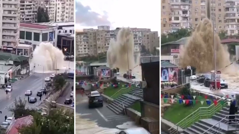 Yasamalda su borusunun partlaması “fontan”a səbəb olub