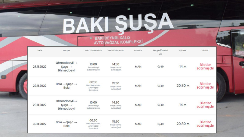 Bakıdan Şuşaya gedən avtobus reyslərinin hamısı doludur