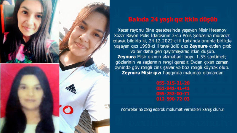 Binə qəsəbəsində yaşayan 24 yaşlı qız itkin düşüb