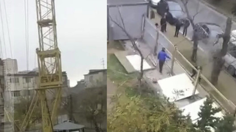 Nizami rayonunda inşaat kranı 3 binanın ortasında quraşdırılıb
