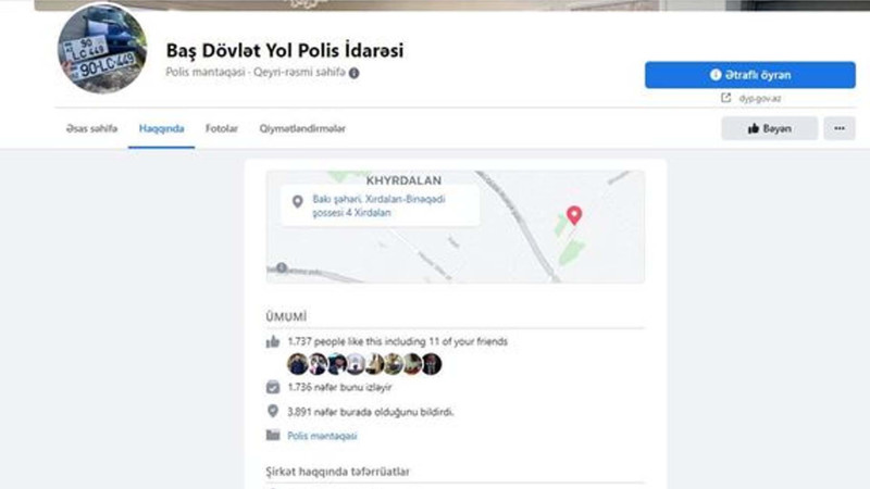 Facebook-da Baş Dövlət Yol Polisi İdarəsi adından saxta səhifə ifşa olunub