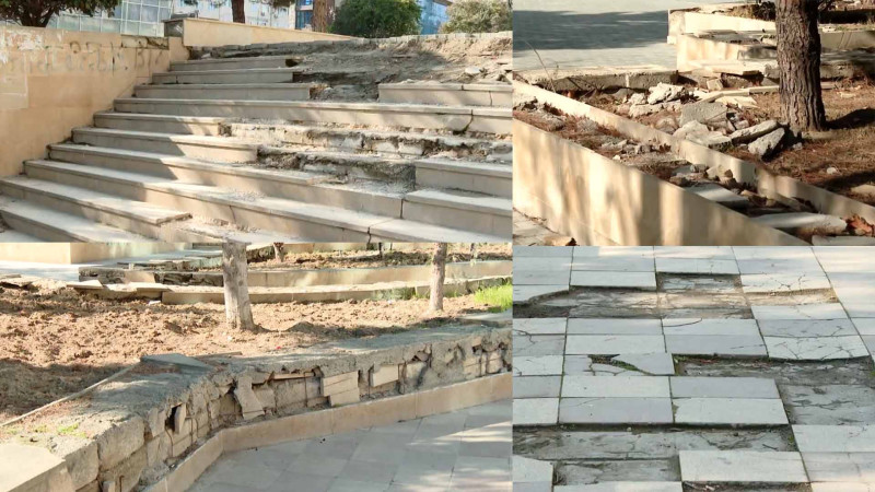 Metronun “Azadlıq prospekti” stansiyasının çıxışındakı park yararsız vəziyyətdədir