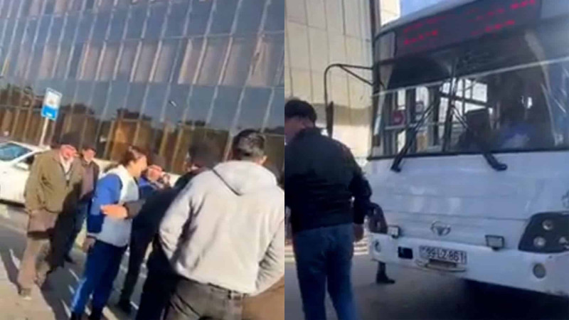 Bakıda avtobus sürücüsü və sərnişin yolun ortasında dalaşıblar