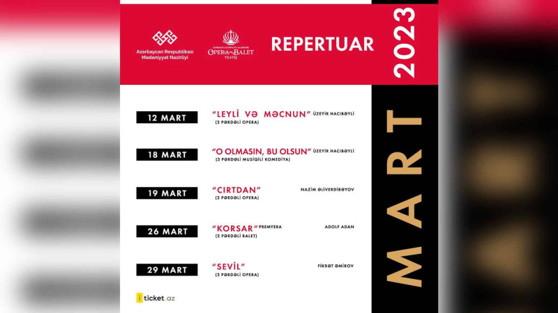 Bakıdakı 3 teatrın mart ayı üçün proqramı açıqlanıb