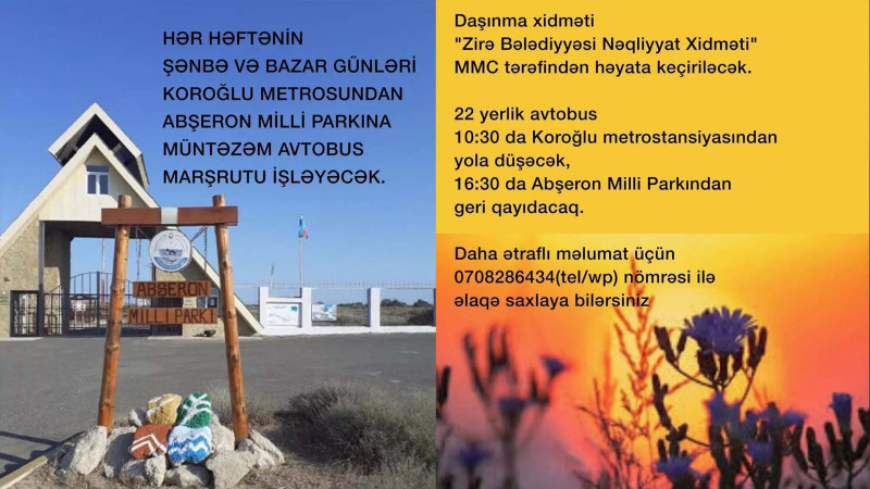Abşeron Milli Parkına müntəzəm avtobus marşrutu işləyəcək
