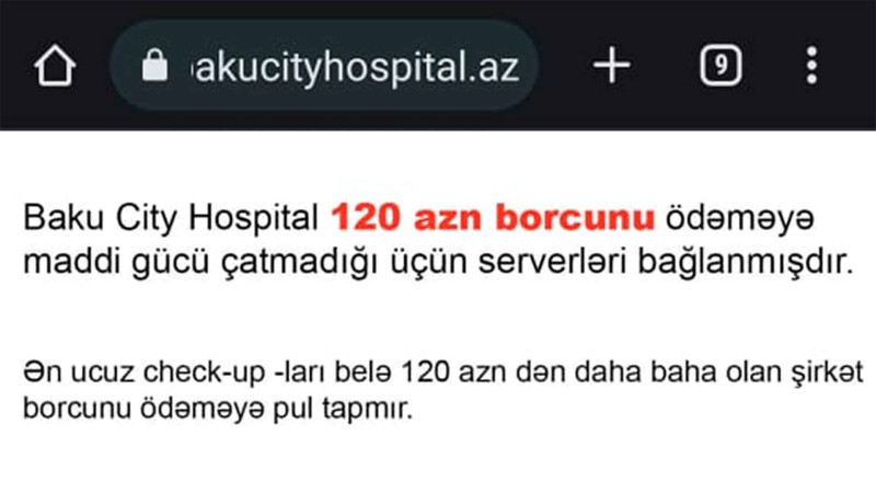 “Baku City Hospital” pul ödəmədiyi üçün saytı bağlanıb