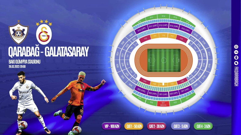 “Qarabağ” - ”Qalatasaray” oyununa biletlər satışa çıxarılır