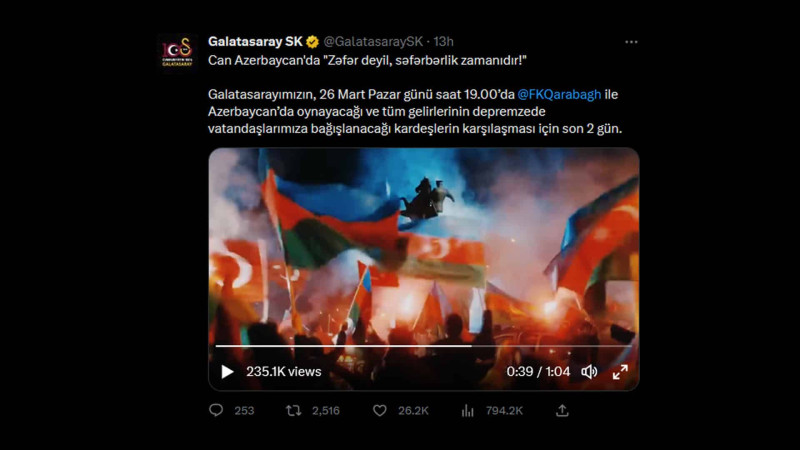 “Qalatasaray”dan Bakıda keçiriləcək oyunla bağlı paylaşım