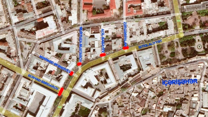İstiqlaliyyət küçəsinə çıxan küçələrdə hərəkət məhdudlaşdırılır