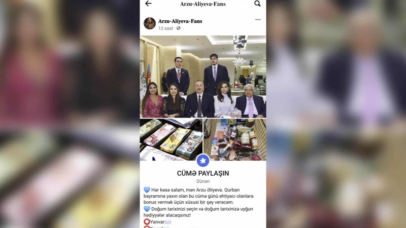 Dələduzlar Arzu Əliyevanın adından səhifə açaraq şəxsi məlumatları ələ keçirirlər
