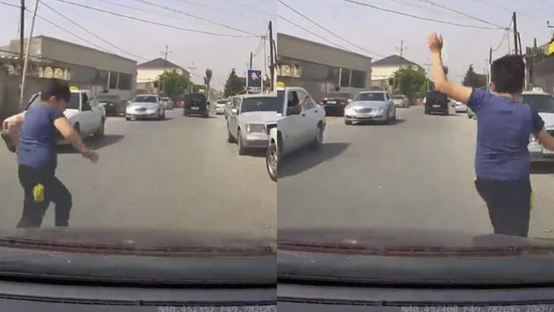 Qaçaraq yolu keçən uşaq möcüzəli şəkildə avtomobilin vurmasından yayınıb - VİDEO