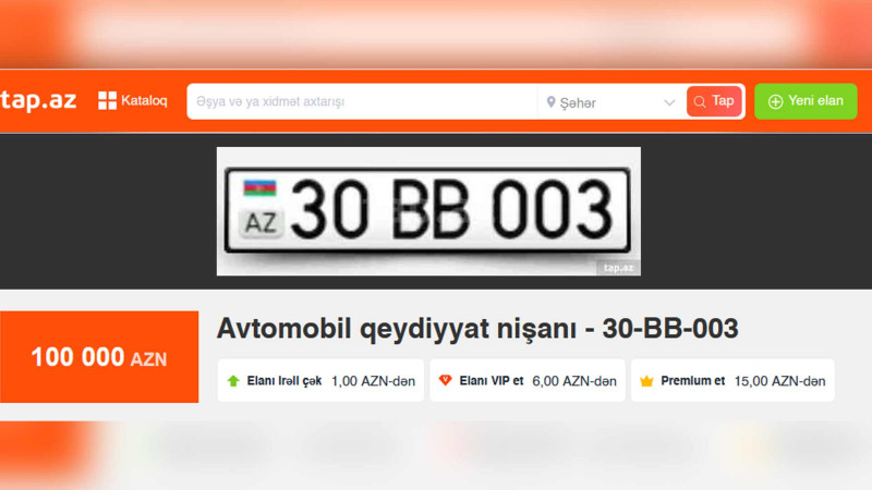Bakıda avtomobil nömrəsi fantastik qiymətə satılır