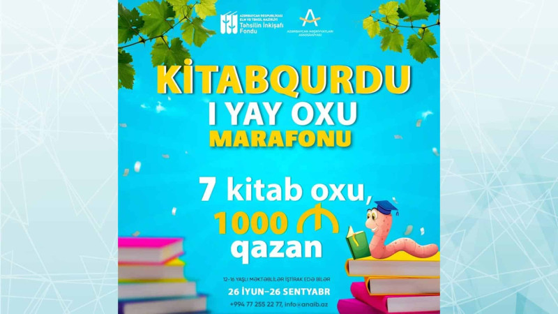 Kitab oxu - 1000 manat qazan: yeniyetmələr üçün oxu marafonu keçiriləcək