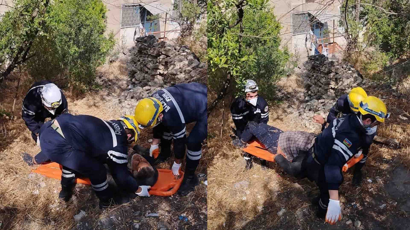 Günəşlidə kişi çökəkliyə yıxılıb